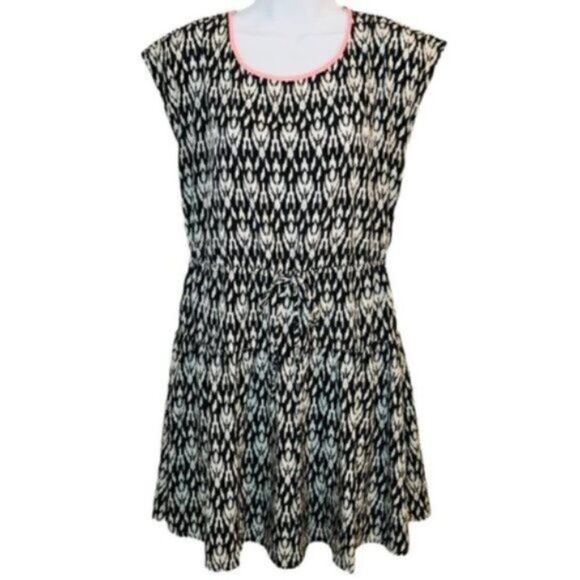 Forever 21 Tribal Print Drop Waist Mini Dress Neon Coral Collar Black S - Picture 1 of 9